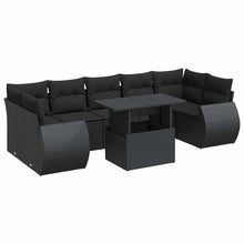 8-delige Loungeset met kussens poly rattan zwart