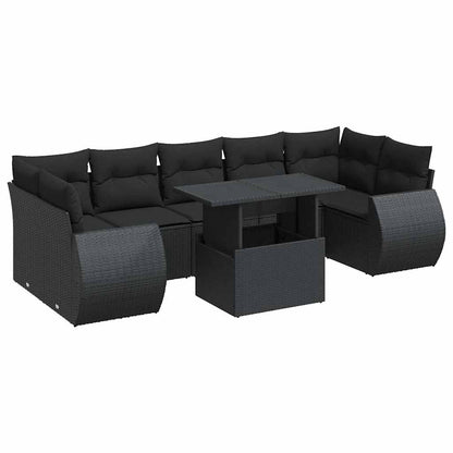 8-delige Loungeset met kussens poly rattan zwart