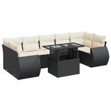 8-delige Loungeset met kussens poly rattan zwart