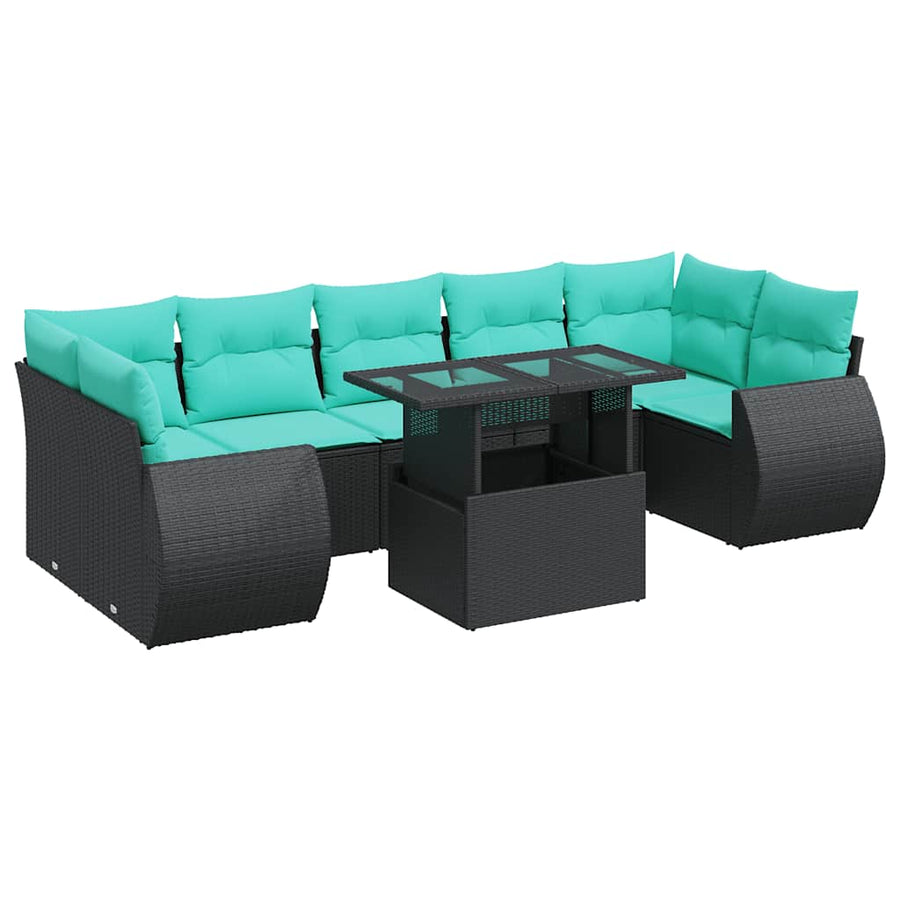 8-delige Loungeset met kussens poly rattan acacia zwart