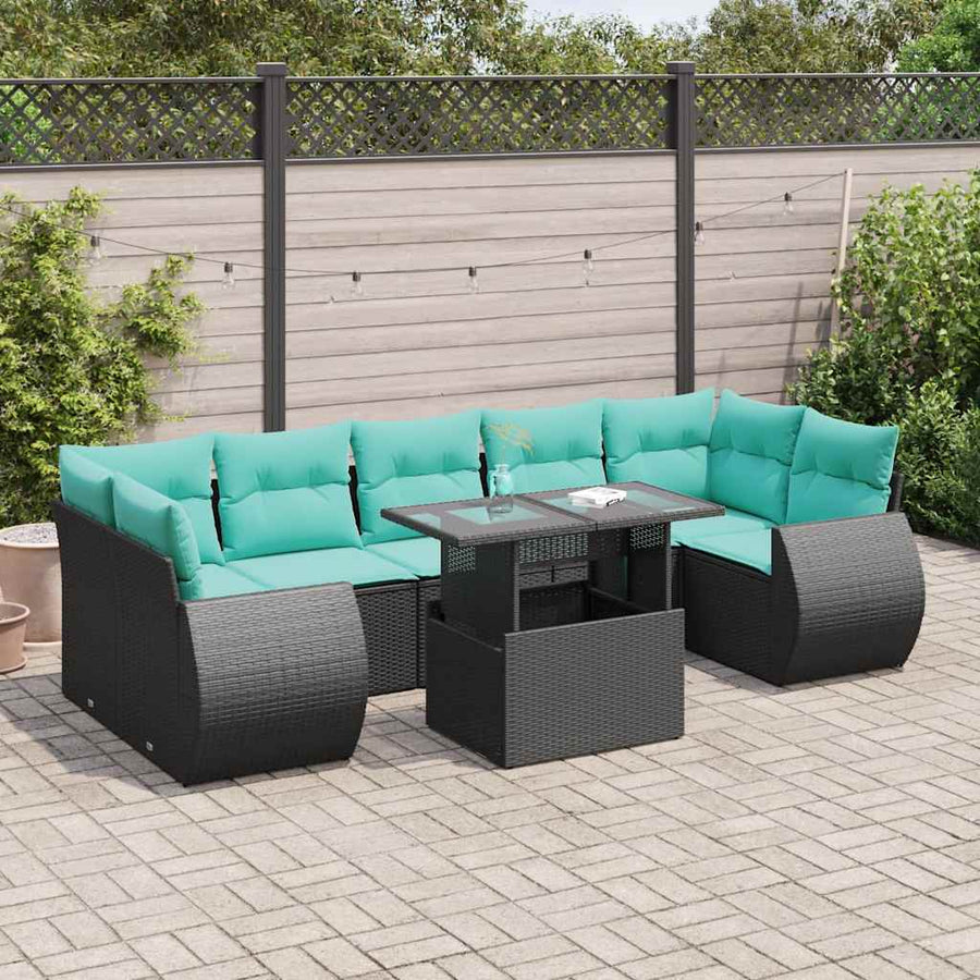 8-delige Loungeset met kussens poly rattan acacia zwart