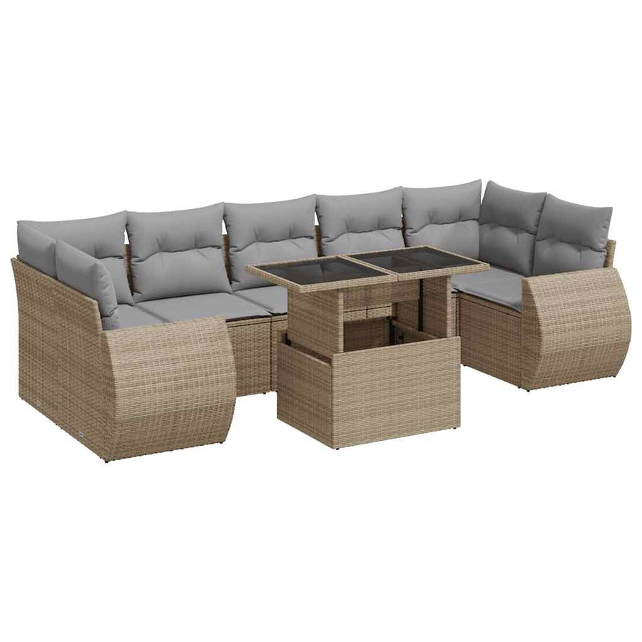 8-delige Loungeset met kussens poly rattan beige