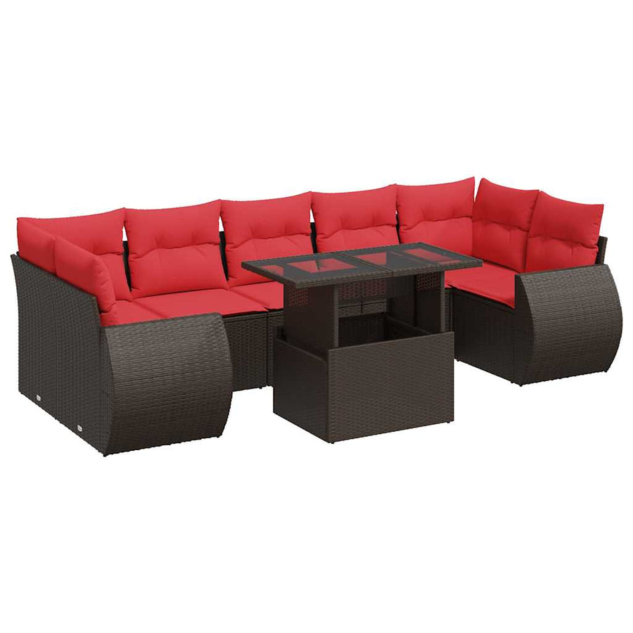 8-delige Loungeset met kussens poly rattan acacia bruin