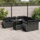 9-delige Loungeset met kussens poly rattan zwart