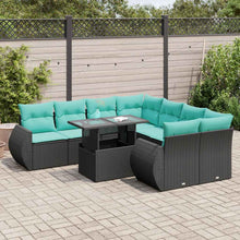 9-delige Loungeset met kussens poly rattan acacia zwart