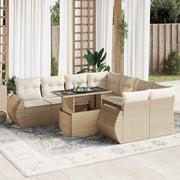 Loungeset poly rattan 9-delig beige