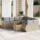 9-delige Loungeset met kussens poly rattan beige