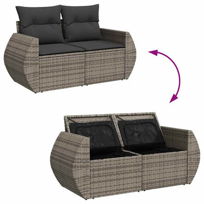 9-delige Loungeset met kussens poly rattan grijs