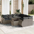 9-delige Loungeset met kussens poly rattan grijs