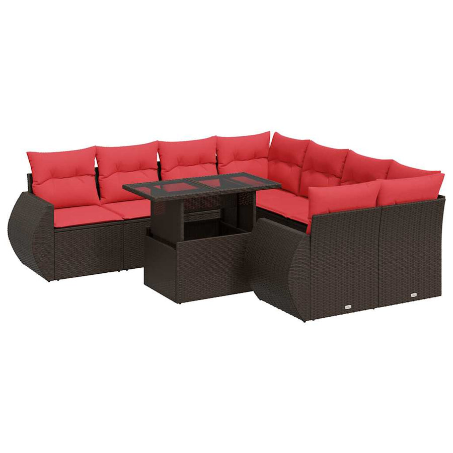 9-delige Loungeset met kussens poly rattan acacia bruin