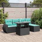 6-piece Lounge Set with cushions poly rattan acacia black