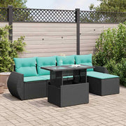 6-piece Lounge Set with cushions poly rattan acacia black