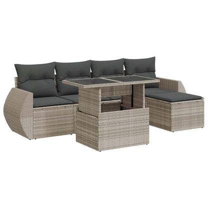 6-delige Loungeset met kussens poly rattan lichtgrijs