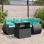 Loungeset 5-delig poly rattan zwart acacia