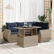 Loungeset poly rattan acacia grijs 5-delig
