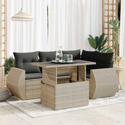 5-piece Lounge Set with cushions poly rattan light gray