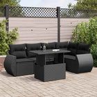 6-piece Lounge Set with Cushions Poly Rattan Black