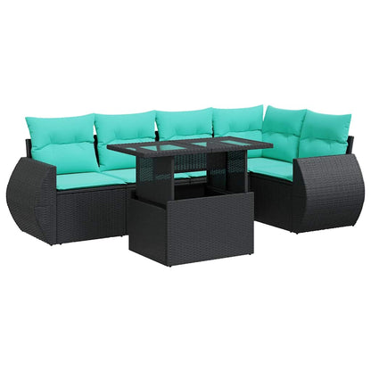 6-delige Loungeset met kussens poly rattan acacia zwart