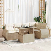 Loungeset 6-delig poly rattan beige