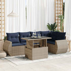 6-Piece Lounge Set with Cushions Poly Rattan Acacia Grey