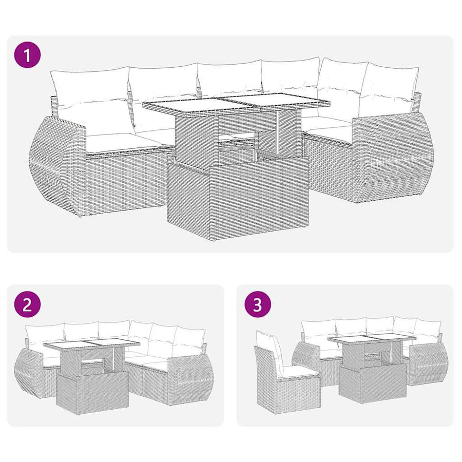 6-delige Loungeset met kussens poly rattan acacia bruin