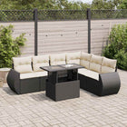 7-delige Loungeset met kussens poly rattan zwart