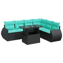 7-delige Loungeset met kussens poly rattan acacia zwart