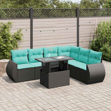 7-delige Loungeset met kussens poly rattan acacia zwart