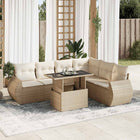 7-delige Loungeset met kussens poly rattan beige