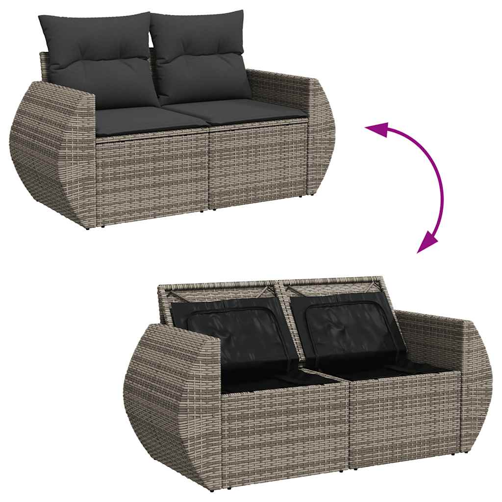 7-delige Loungeset met kussens poly rattan grijs