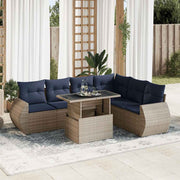 Loungeset 7-delig poly rattan acacia grijs