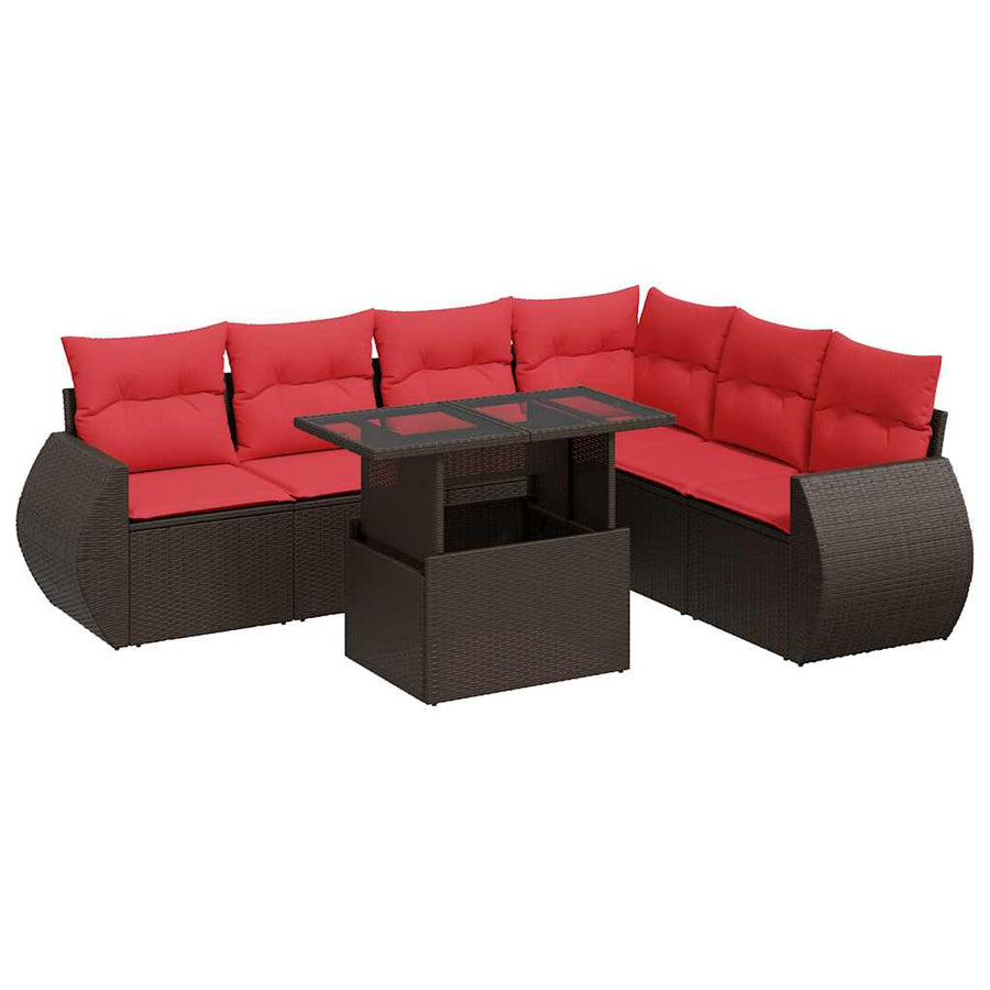 7-delige Loungeset met kussens poly rattan acacia bruin