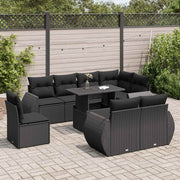 9-piece lounge set with cushions poly rattan black