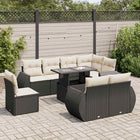 9-delige Loungeset met kussens poly rattan zwart