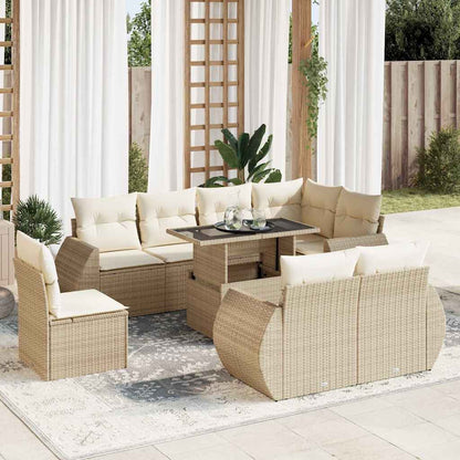 9-delige Loungeset met kussens poly rattan beige