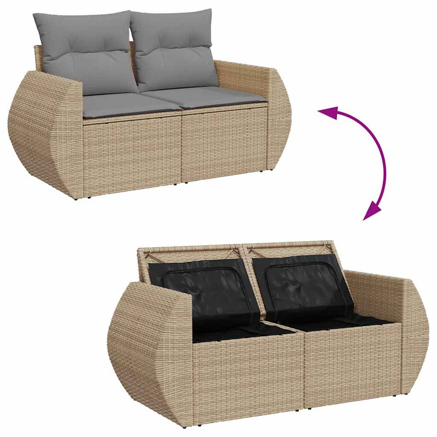 9-delige Loungeset met kussens poly rattan beige