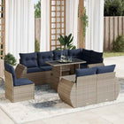 Loungeset 9-delig poly rattan grijs met kussens