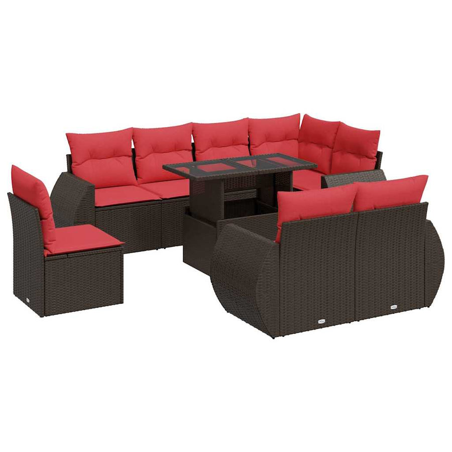 9-delige Loungeset met kussens poly rattan acacia bruin
