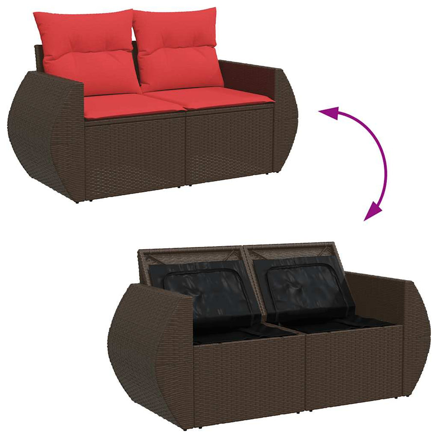 9-delige Loungeset met kussens poly rattan acacia bruin