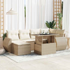 7-delige Loungeset met kussens poly rattan beige