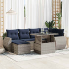 7-piece Lounge Set with Cushions Poly Rattan Acacia Grey