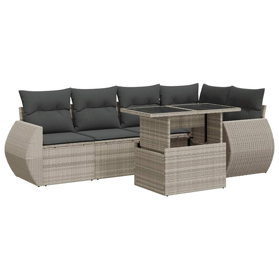 7-delige Loungeset met kussens poly rattan lichtgrijs