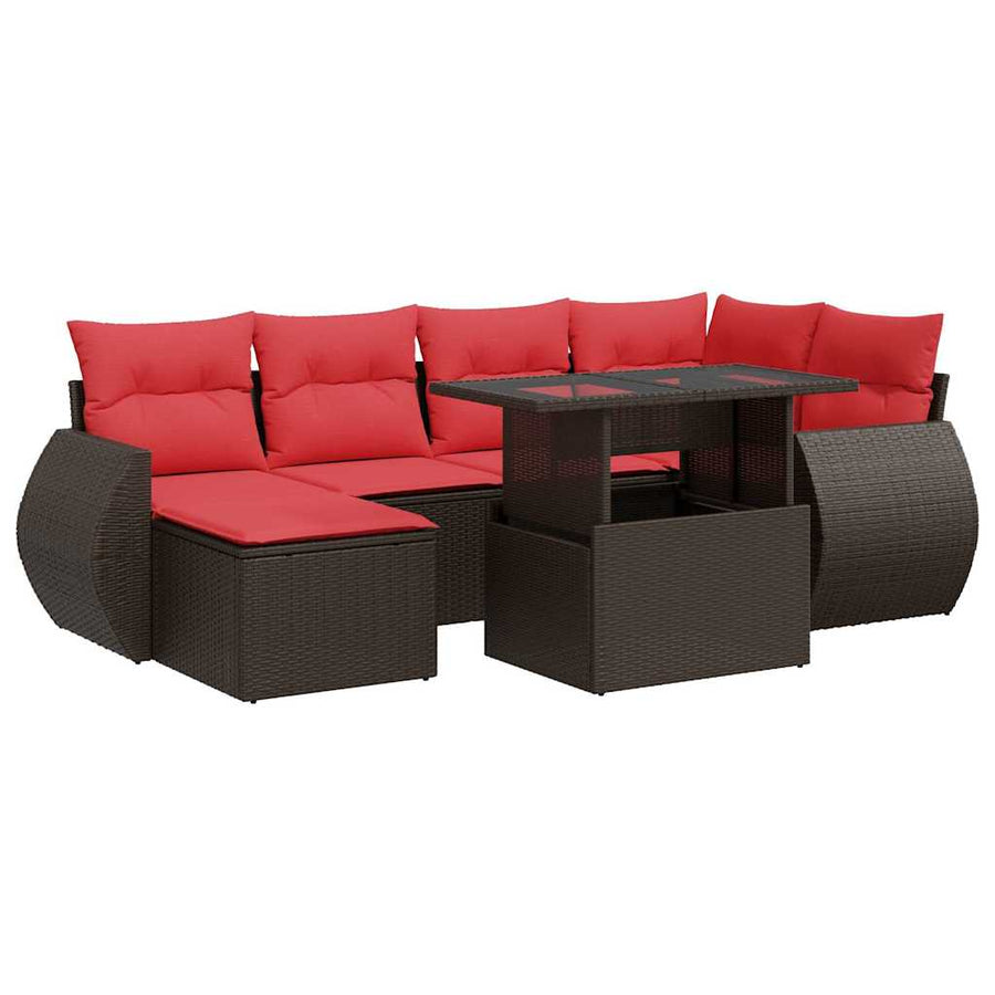 7-delige Loungeset met kussens poly rattan acacia bruin