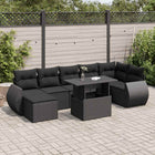 8-delige Loungeset met kussens poly rattan zwart