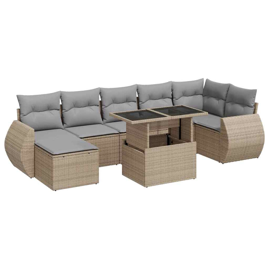8-delige Loungeset met kussens poly rattan beige