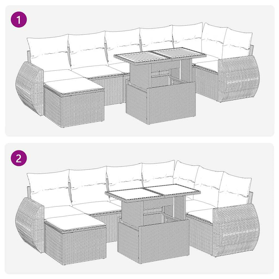 8-delige Loungeset met kussens poly rattan grijs