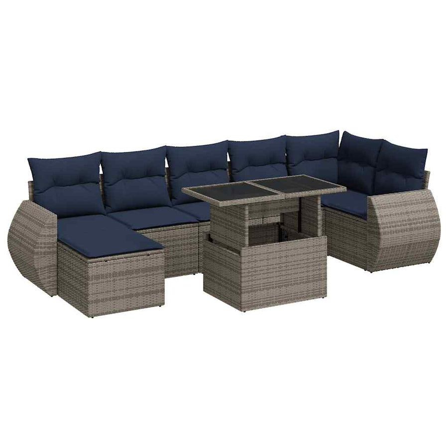 8-delige Loungeset met kussens poly rattan acacia grijs
