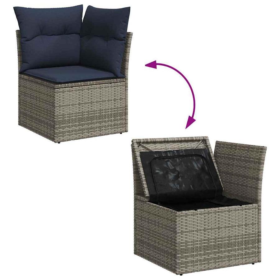 8-delige Loungeset met kussens poly rattan acacia grijs