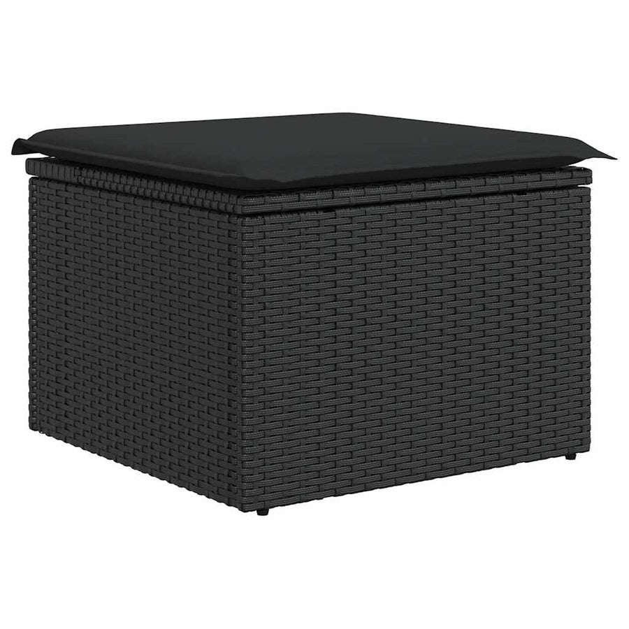 9-delige Loungeset met kussens poly rattan zwart