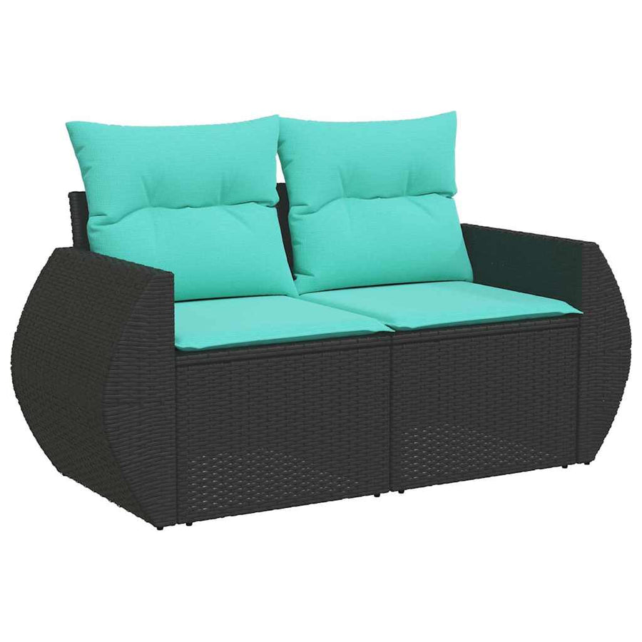 9-delige Loungeset met kussens poly rattan acacia zwart